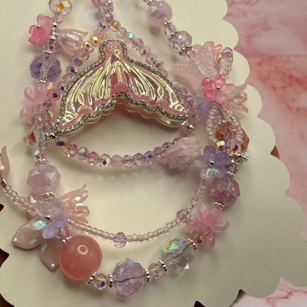 Mermaid Tail Pink Crystal Beaded‎ Ocean Phone Wristlet Charm Keychain Premium